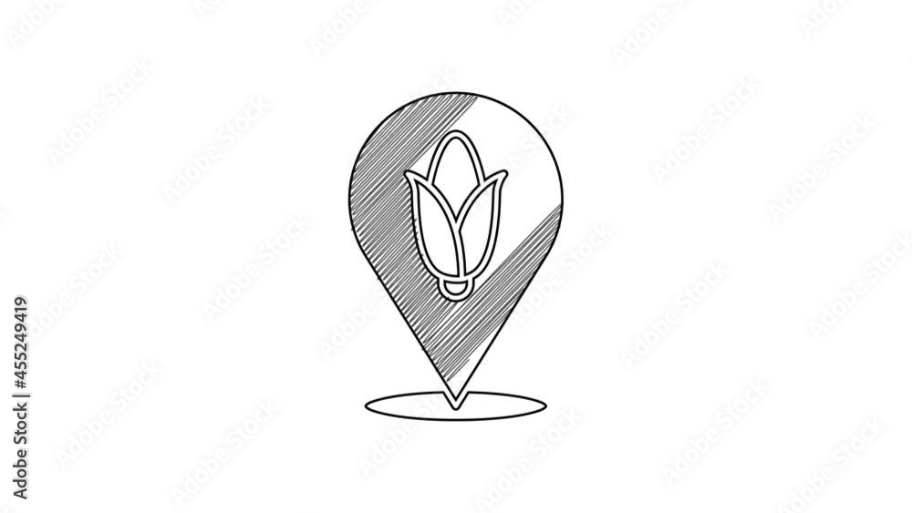 Black line Location corn icon isolated on white background. 4K Video motion graphic animation Black line Location corn icon isolated on white background. 4K Video motion graphic animation