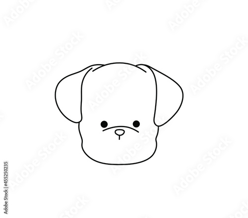 Vector isolated dog head line drawing. Colorless contour dog puppy muzzle cute cartoon graphic sketch.  photo