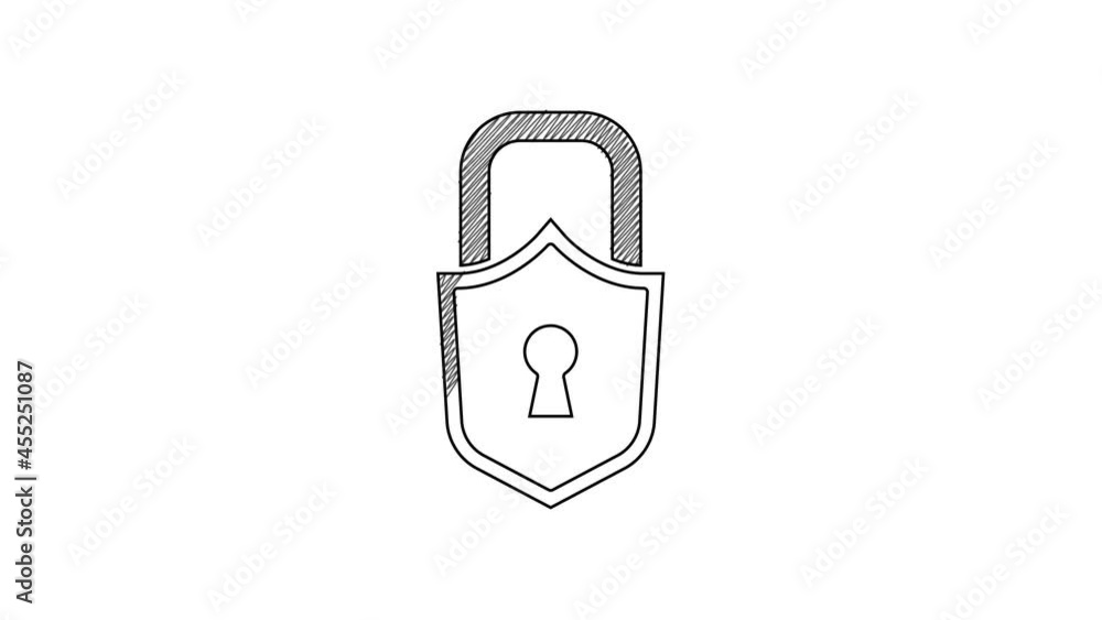 Black line Lock icon isolated on white background. Padlock sign. Security, safety, protection, privacy concept. 4K Video motion graphic animation Black line Lock icon isolated on white background. Padlock sign. Security, safety, protection, privacy concept. 4K Video motion graphic animation