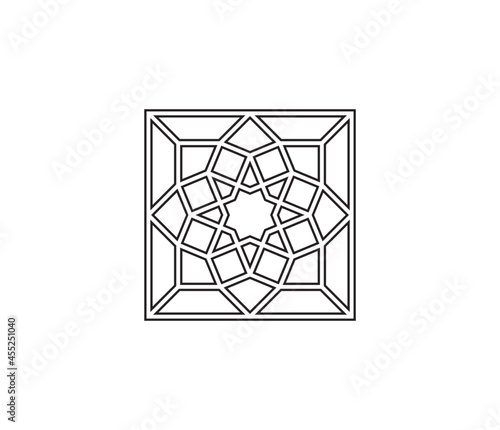 Vector isolated simple geometric square ornament element. Islamic girih tile. Cell mosaic ornament design.