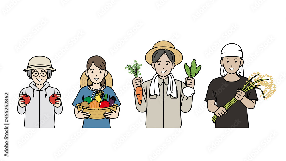 農業 農家 収穫 野菜 稲作 果物 男女 イラスト素材 Stock Vector Adobe Stock
