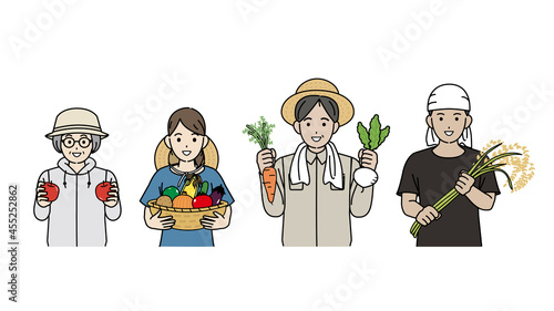 農業　農家　収穫　野菜　稲作　果物　男女　イラスト素材