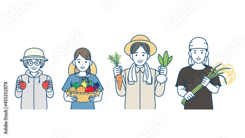 農業　農家　収穫　野菜　稲作　果物　男女　イラスト素材
