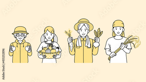農業　農家　収穫　野菜　稲作　果物　男女　イラスト素材