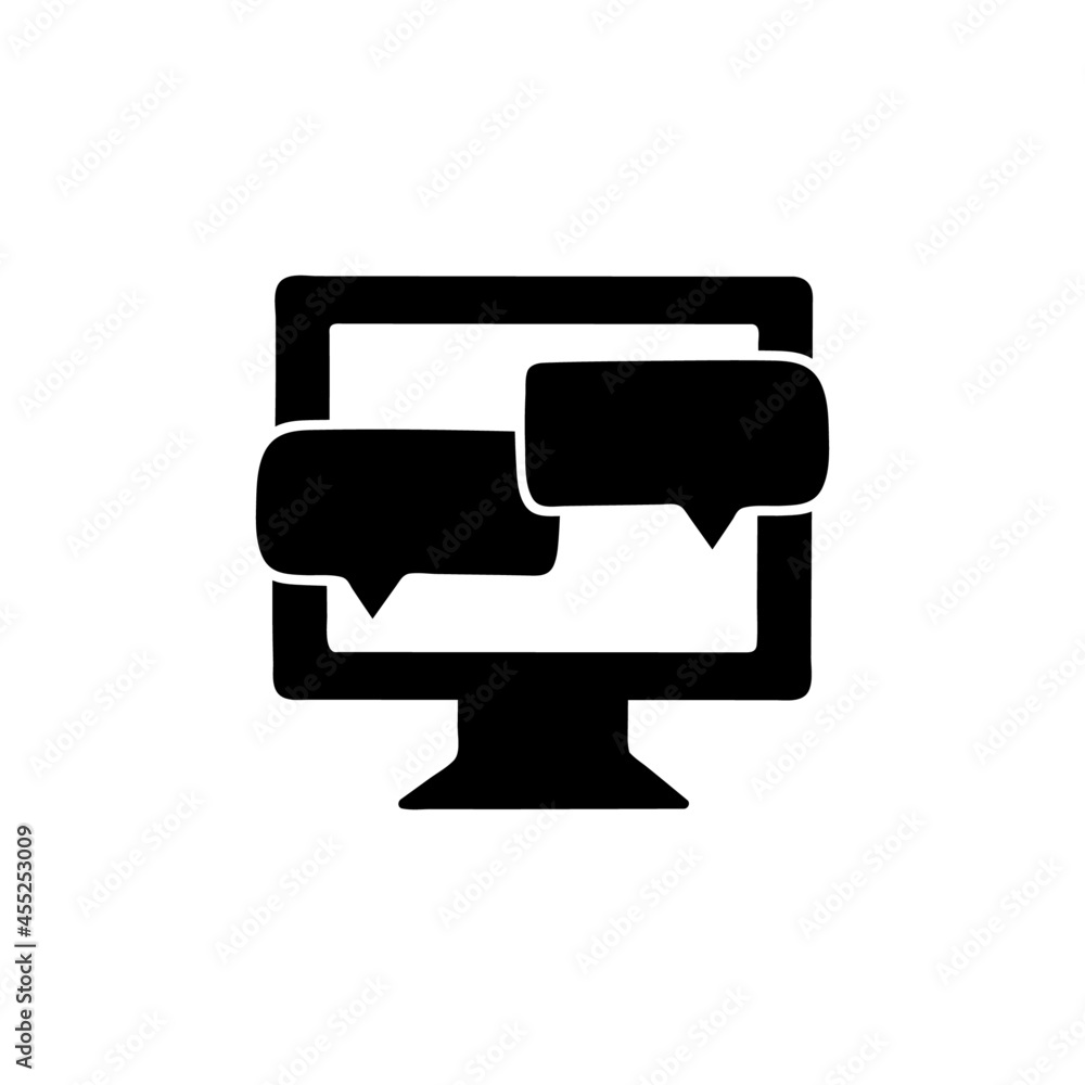 Online Discussion icon in solid black flat shape glyph icon, isolated on white background Online Discussion icon in solid black flat shape glyph icon, isolated on white background