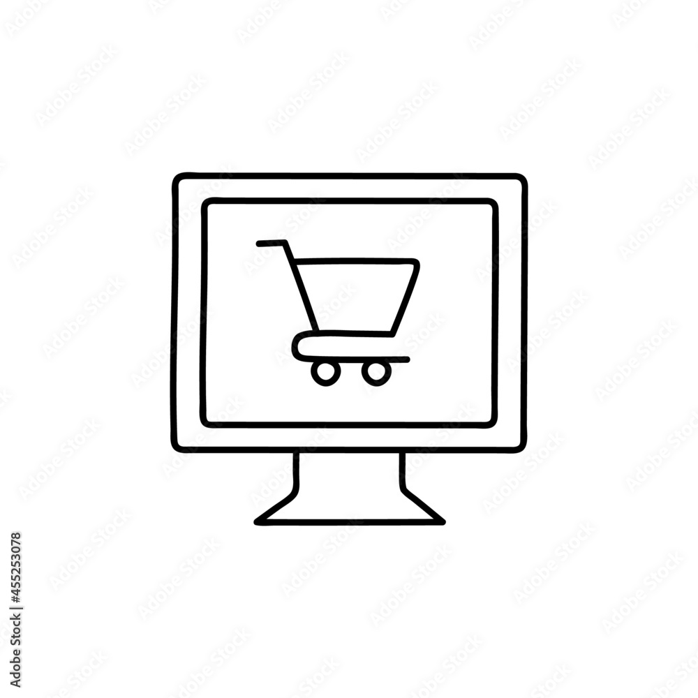 computer ecommers icon in flat black line style, isolated on white background computer ecommers icon in flat black line style, isolated on white background