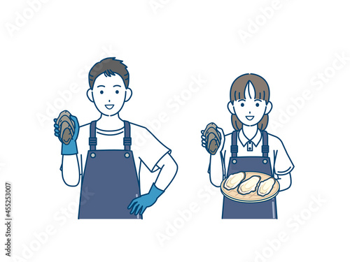漁師　牡蠣　カキ　収穫　男女　イラスト素材