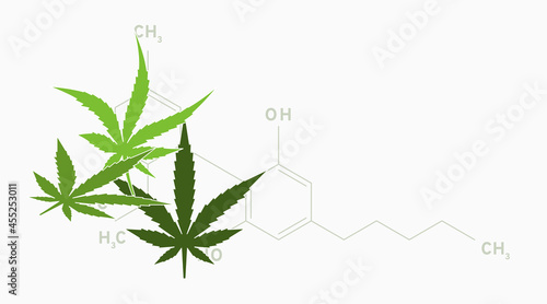CBD background with chemistry formula. White backdrop, vector illustration