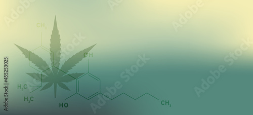 Blurred CBD background with leaf and chemistry formula. Vector illustration, EPS 10