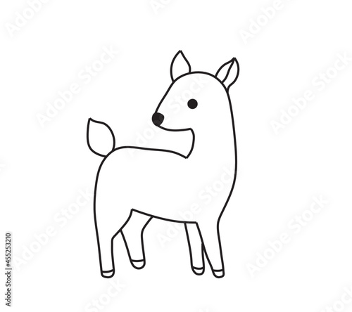 Vector isolated cute cartoon minimal fawn deer drawing. Colorless contour small fawn deer outline sketch.