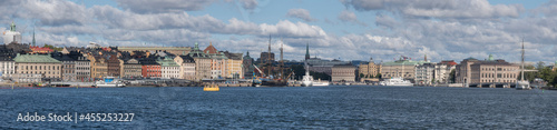Panorama view over the inner harbor of Stockholm with the old sailing replica of the Swedish East Indiaman Götheborg © Hans Baath