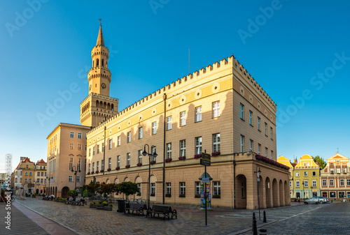 Scenic exterior view of the Town Hall in Opole, Poland