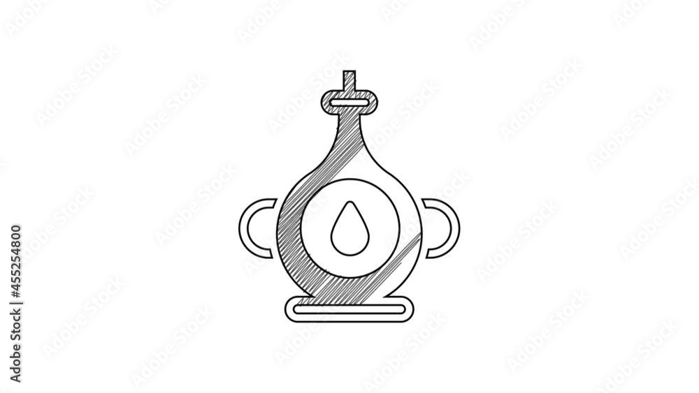 Black line Oil bottle icon isolated on white background. 4K Video motion graphic animation Black line Oil bottle icon isolated on white background. 4K Video motion graphic animation