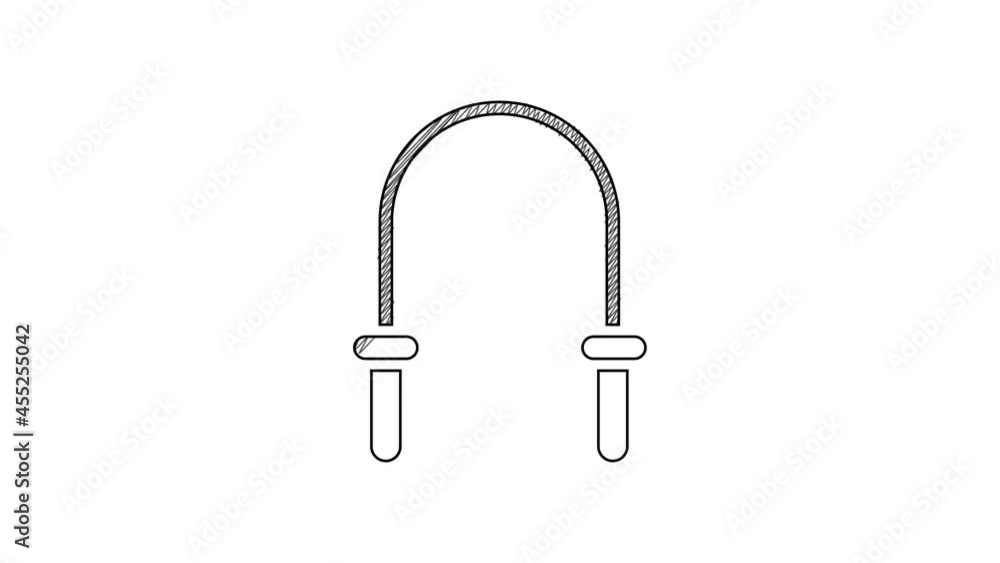 Black line Jump rope icon isolated on white background. Skipping rope. Sport equipment. 4K Video motion graphic animation Black line Jump rope icon isolated on white background. Skipping rope. Sport equipment. 4K Video motion graphic animation
