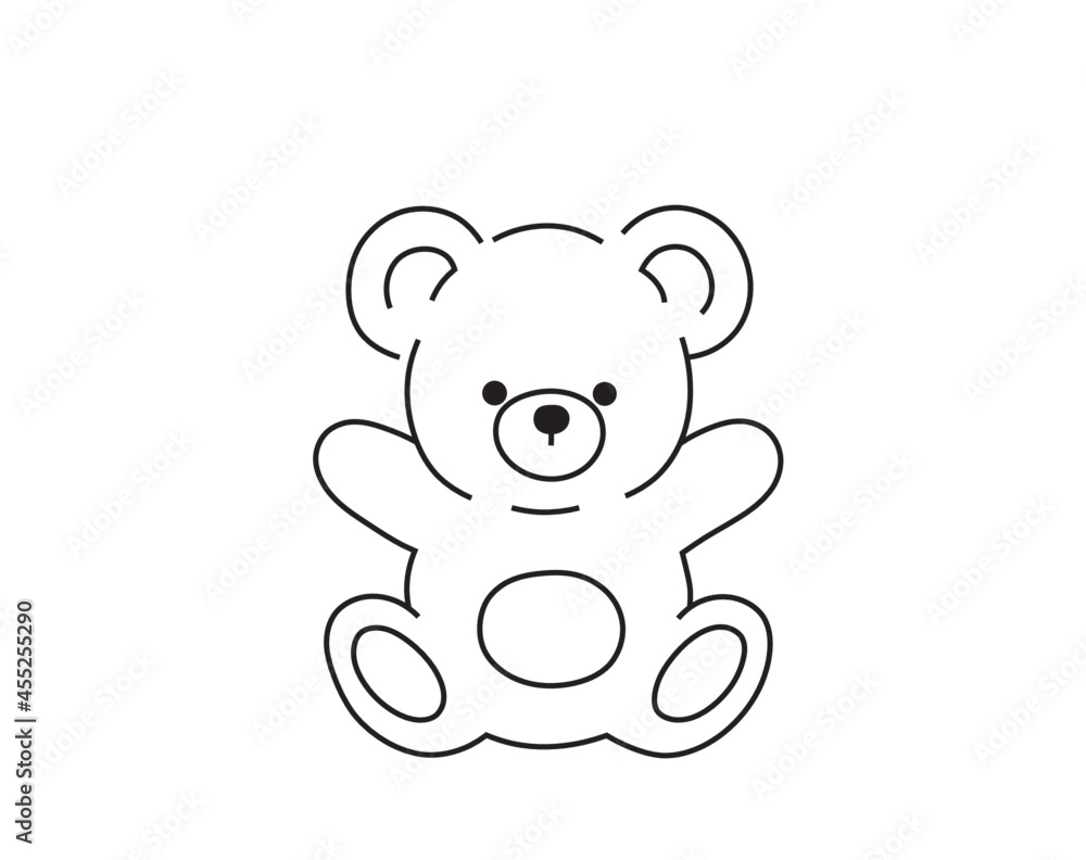 Vector isolated cute cartoon teddy bear toy drawing. Colorless contour plush  teddy bear icon logotype. Stock Vector | Adobe Stock