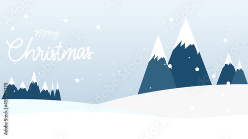 merry Christmas  with snowflake and mountain in winter seasons on blue background  , Flat Modern design , illustration Vector  EPS 10