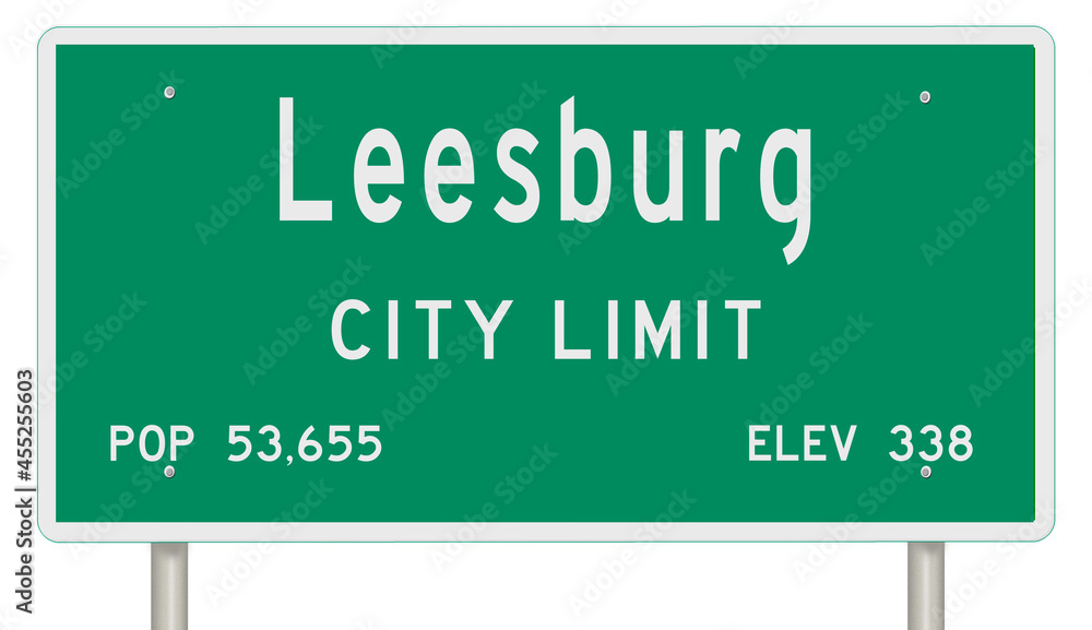 Rendering of a green Virginia highway sign with city information