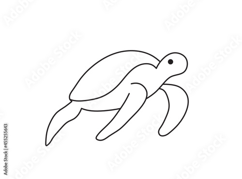Vector isolated cute cartoon simple turtle drawing. Colorless one line contour tiny baby turtle outline sketch. 