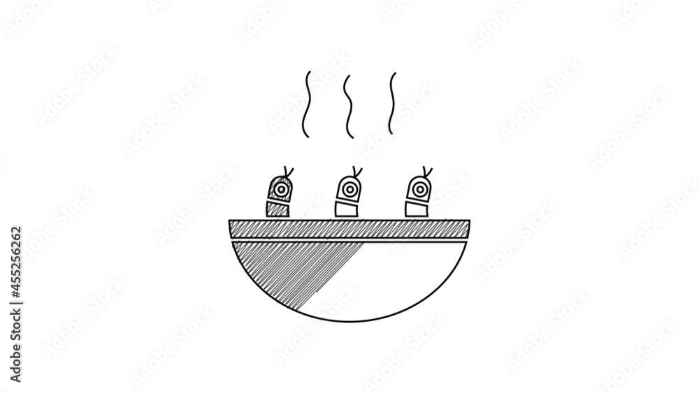 Black line Soup with shrimps icon isolated on white background. Tom yum kung soup. 4K Video motion graphic animation Black line Soup with shrimps icon isolated on white background. Tom yum kung soup. 4K Video motion graphic animation