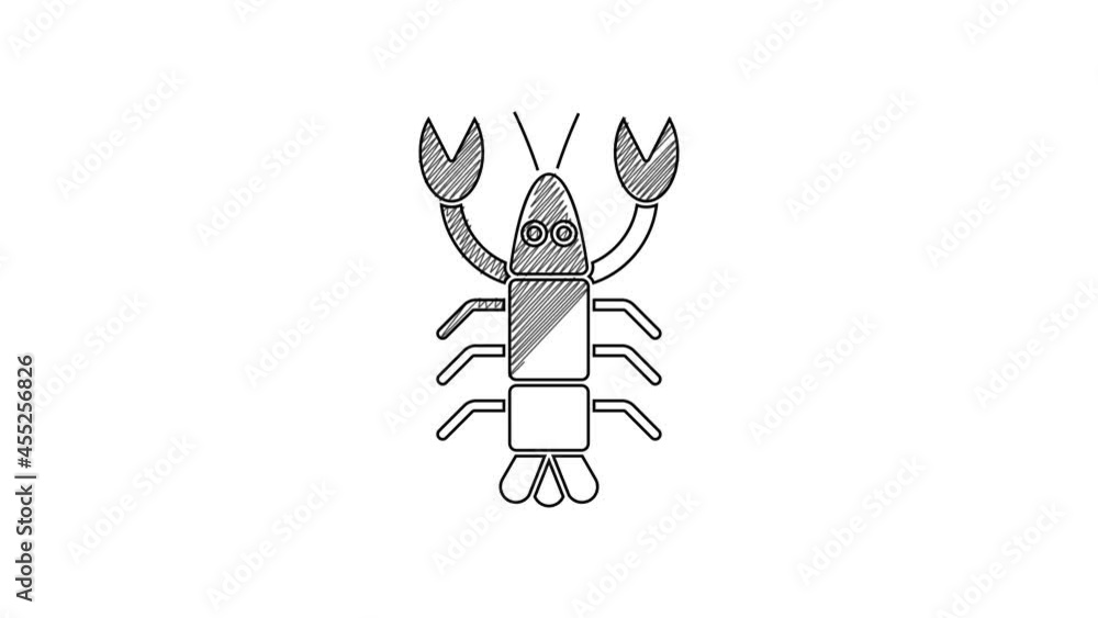 Black line Lobster icon isolated on white background. 4K Video motion graphic animation Black line Lobster icon isolated on white background. 4K Video motion graphic animation