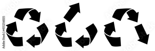 Set of vector recycling, upcycling and downcycling signs, isolated icons on white background. Black reuse symbols for ecological design, marking, product labeling. Zero waste lifestyle