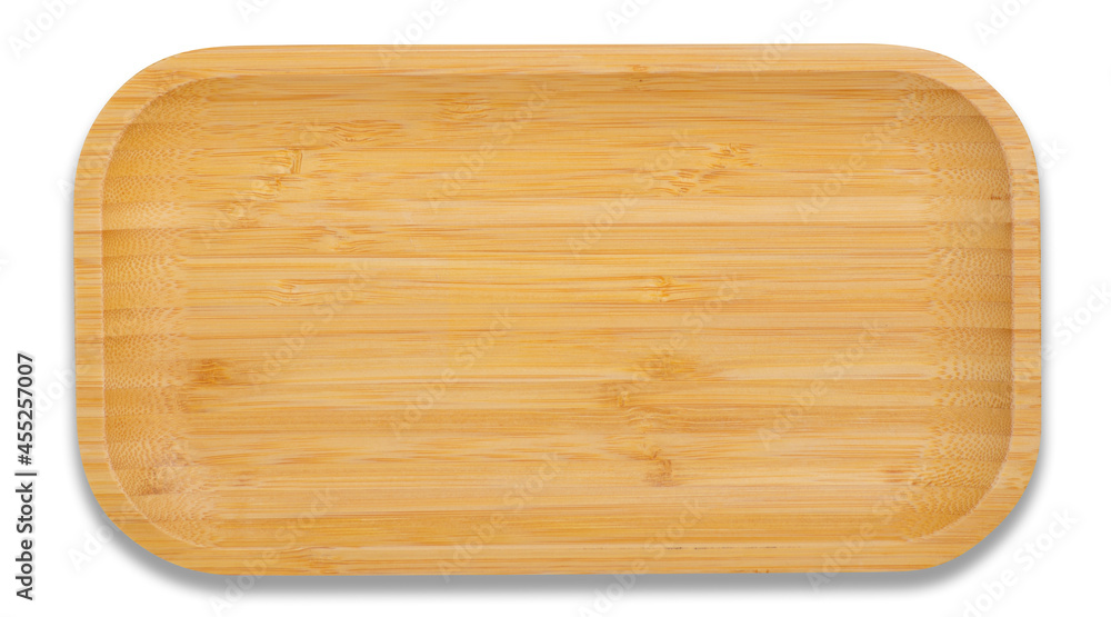 Bamboo plate dish on white background isolation, top view Bamboo plate dish on white background isolation, top view