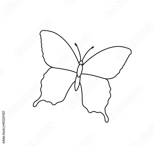 Vector isolated butterfly silhouette line drawing. Line art butterfly drawing tattoo pattern element.