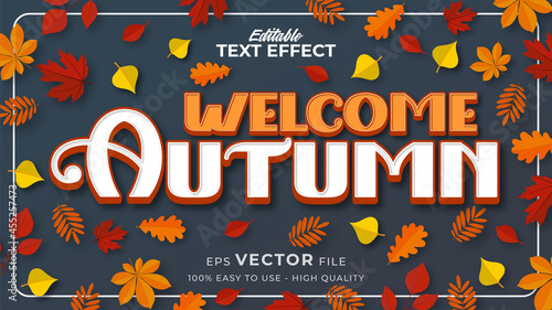 Editable text style effect - autumn text with maple leaves illustration