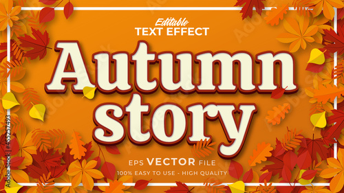 Editable text style effect - autumn text with maple leaves illustration