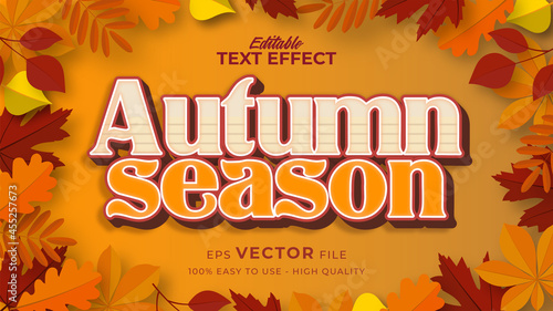 Editable text style effect - autumn text with maple leaves illustration