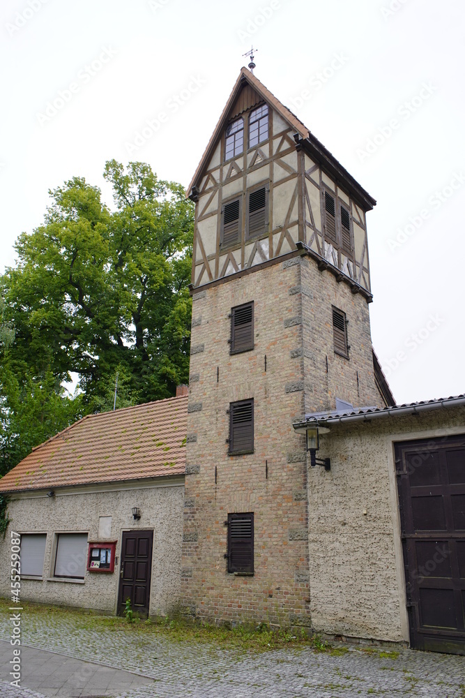 
The hose tower of the former Mirow fire station in Mirow (Mecklenburg-Western Pomerania), Am Wallgraben on the castle island next to the tool shed, dates from 1926.