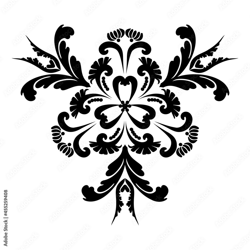 Victorian ornament. Reusable Floral painting stencils. For the design of wall, menus, wedding invitations or labels, for laser cutting, marquetry. Digital graphics. Black and white.