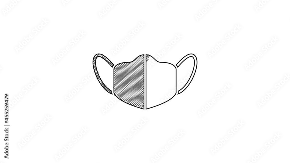 Black line Medical protective mask icon isolated on white background. 4K Video motion graphic animation Black line Medical protective mask icon isolated on white background. 4K Video motion graphic animation