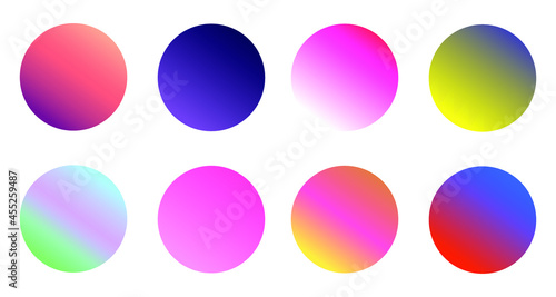 Set of round Vector Gradient. Multicolor Sphere. Modern abstract background texture. Template for design. Isolated objects 