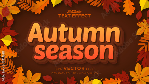 Editable text style effect - autumn text with maple leaves illustration