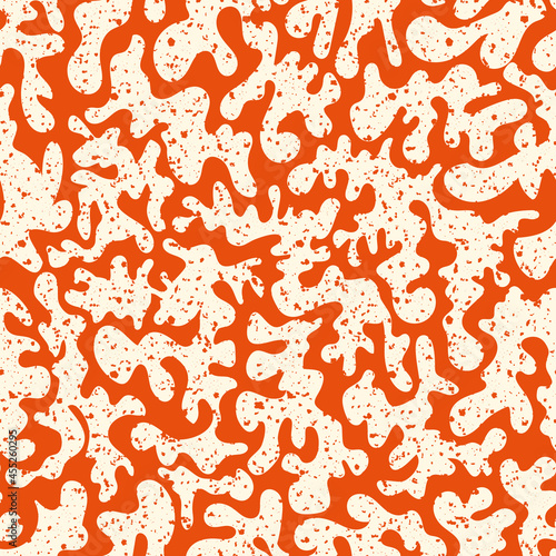 Vermicular vector seamless pattern background. Historical style backdrop in orange white with abstract coral shapes and terrazzo blend. Rennaissance effect duotone texture repeat for wellness