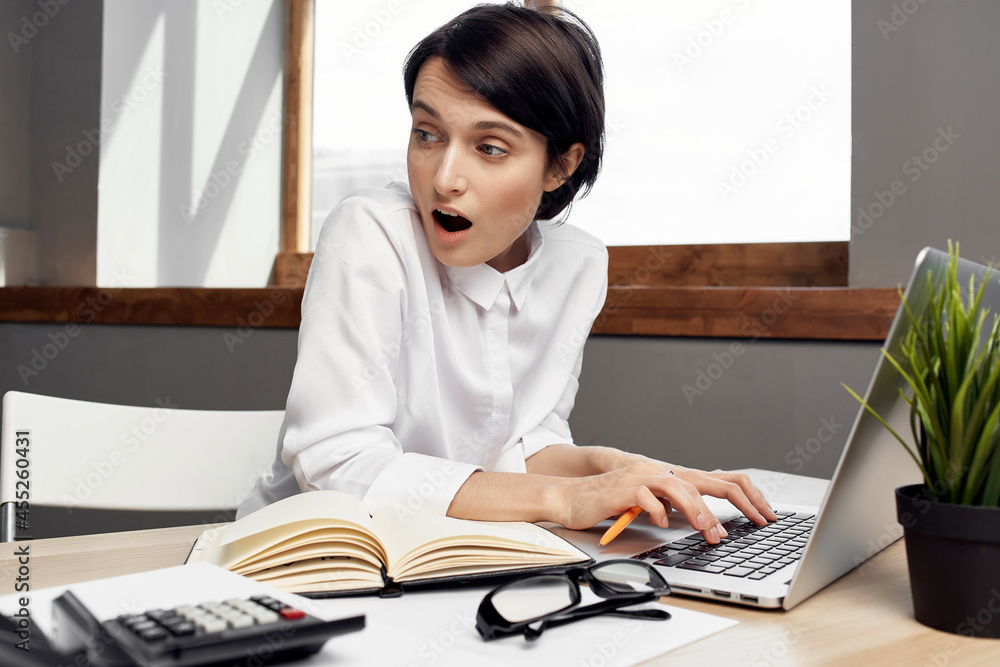 female manager in the office with glasses self-confidence isolated background female manager in the office with glasses self-confidence isolated background