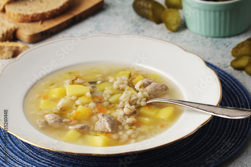Rassolnik, traditional soup of Russian cuisine	