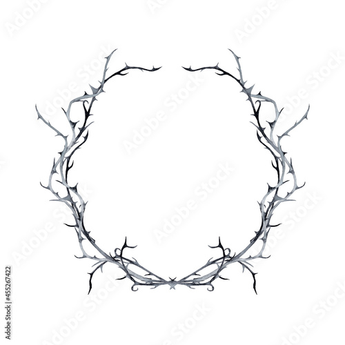 Halloween decorative floral wreath  barbed branches. Watercolor hand painted isolated elements on white background.