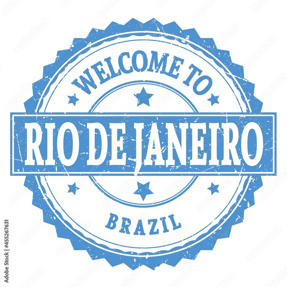 Fototapeta premium WELCOME TO RIO DE JANEIRO - BRAZIL, words written on light blue stamp