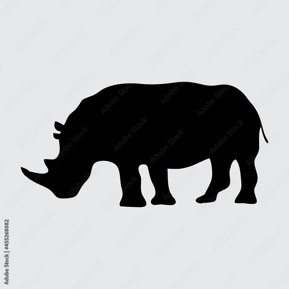 Rhino Silhouette, Rhino Isolated On White Background Rhino Silhouette, Rhino Isolated On White Background