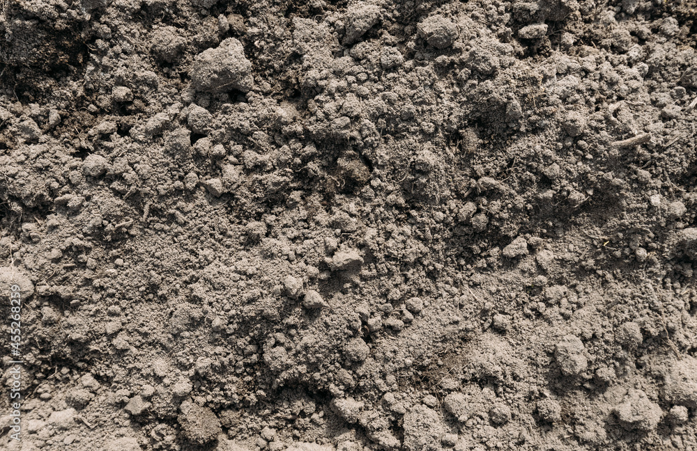 Black Dark Soil Dirt Background Texture, Natural Pattern. Flat Top View. Clods of Earth Black Dark Soil Dirt Background Texture, Natural Pattern. Flat Top View. Clods of Earth