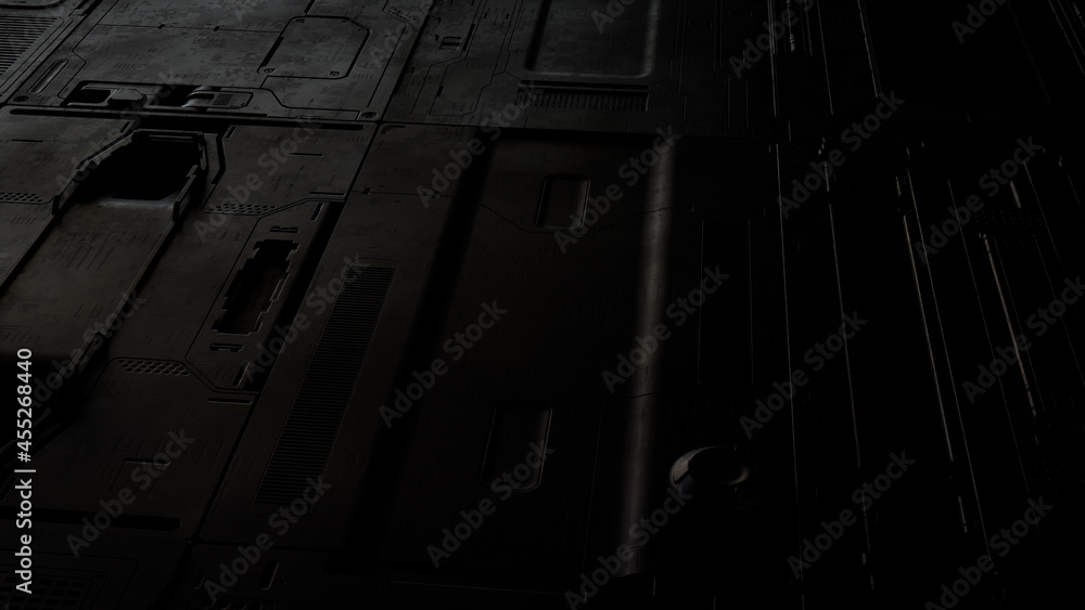 Black, Tech Wallpaper with Sci-Fi 3D Panels. Dark, Futuristic style. 3D Render. Black, Tech Wallpaper with Sci-Fi 3D Panels. Dark, Futuristic style. 3D Render.