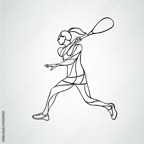 Squash player female creative outline abstract silhouette