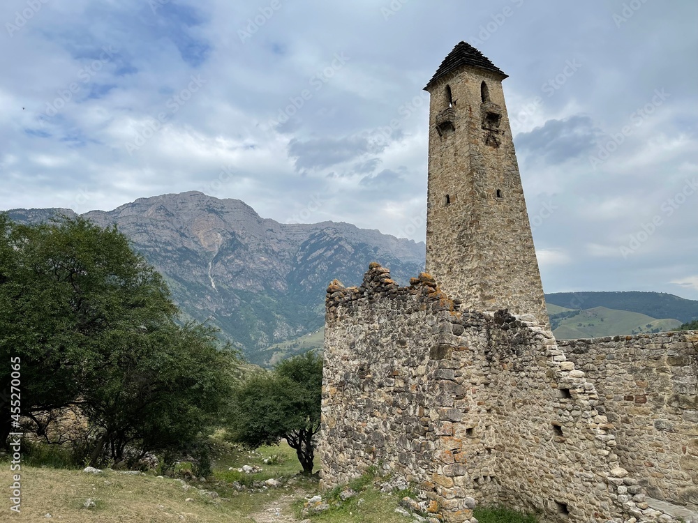 Ancient ruined city in a mountain valley, Ingushetia, Caucasus, Russia Ancient ruined city in a mountain valley, Ingushetia, Caucasus, Russia
