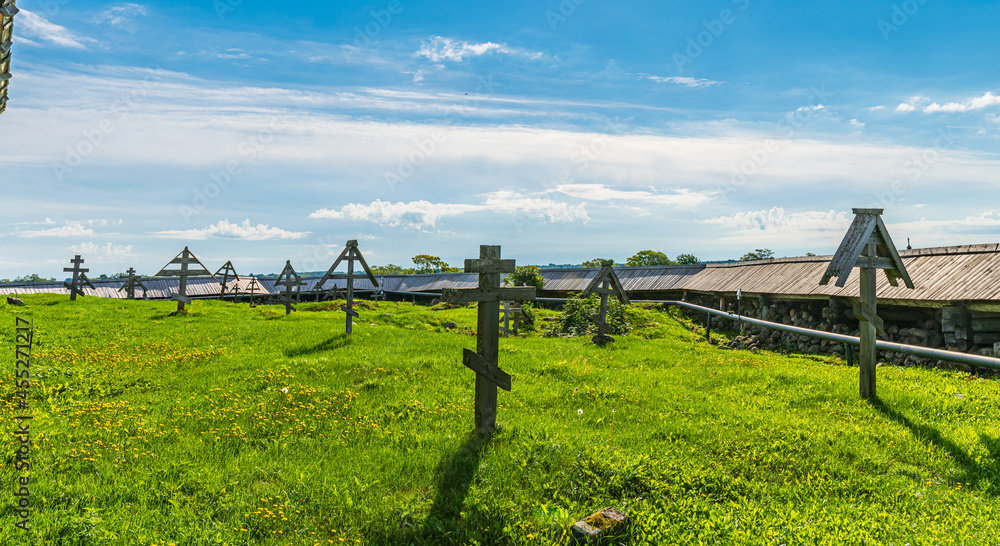 View of the old cemetery (pogost) on the Kizhi island.