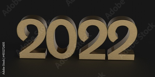 Gold number 2022 isolated on white background. 3d illustration