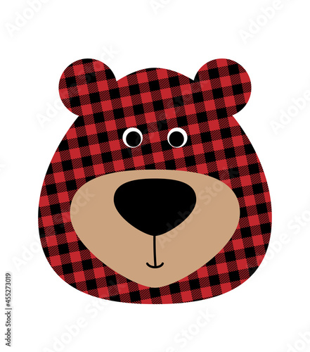 Teddy Bear - Hand drawn grizzly face buffalo pattern bear. Good for birthday gift, poster, textile, gift. Bear Family label with simple hand drawn bear silhouette.