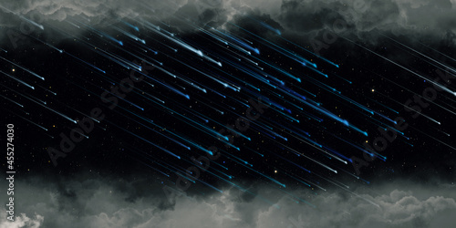 meteor and full moon cloudy night 3D illustration