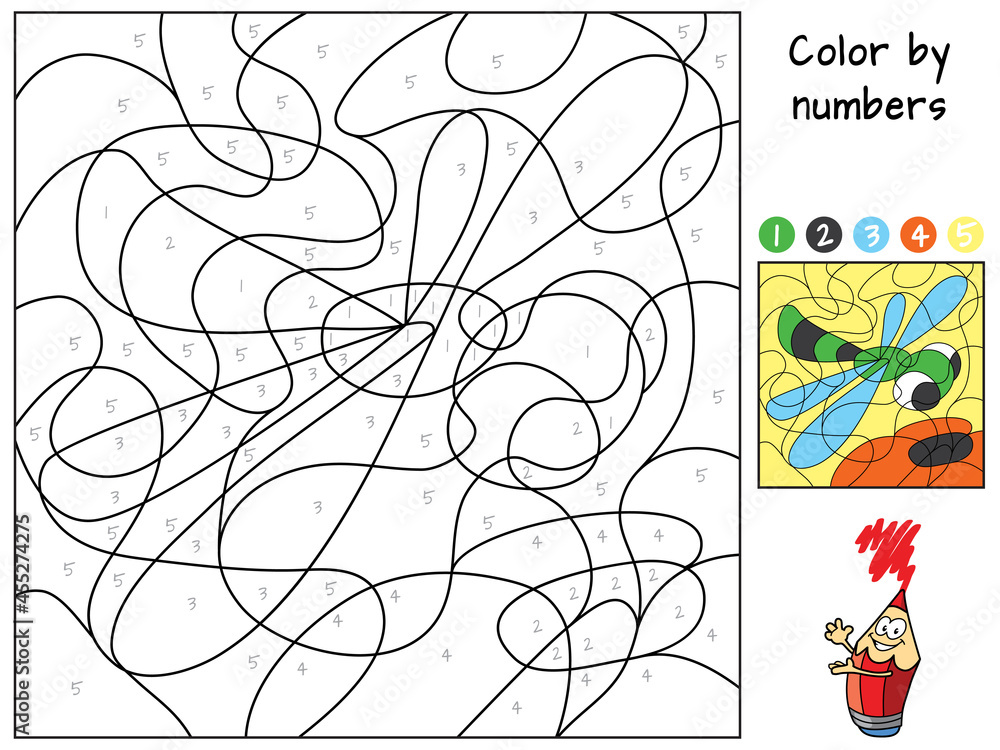 Dragonfly. Color by numbers. Coloring book Adobe Stock